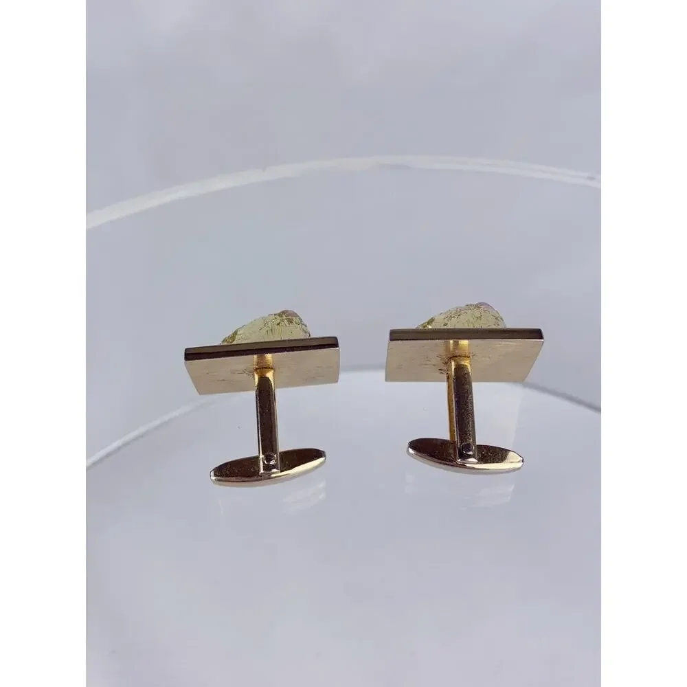 Dichroic Art Glass Nugget Gold Tone Cufflinks Molded Foster Iridescent Vintage